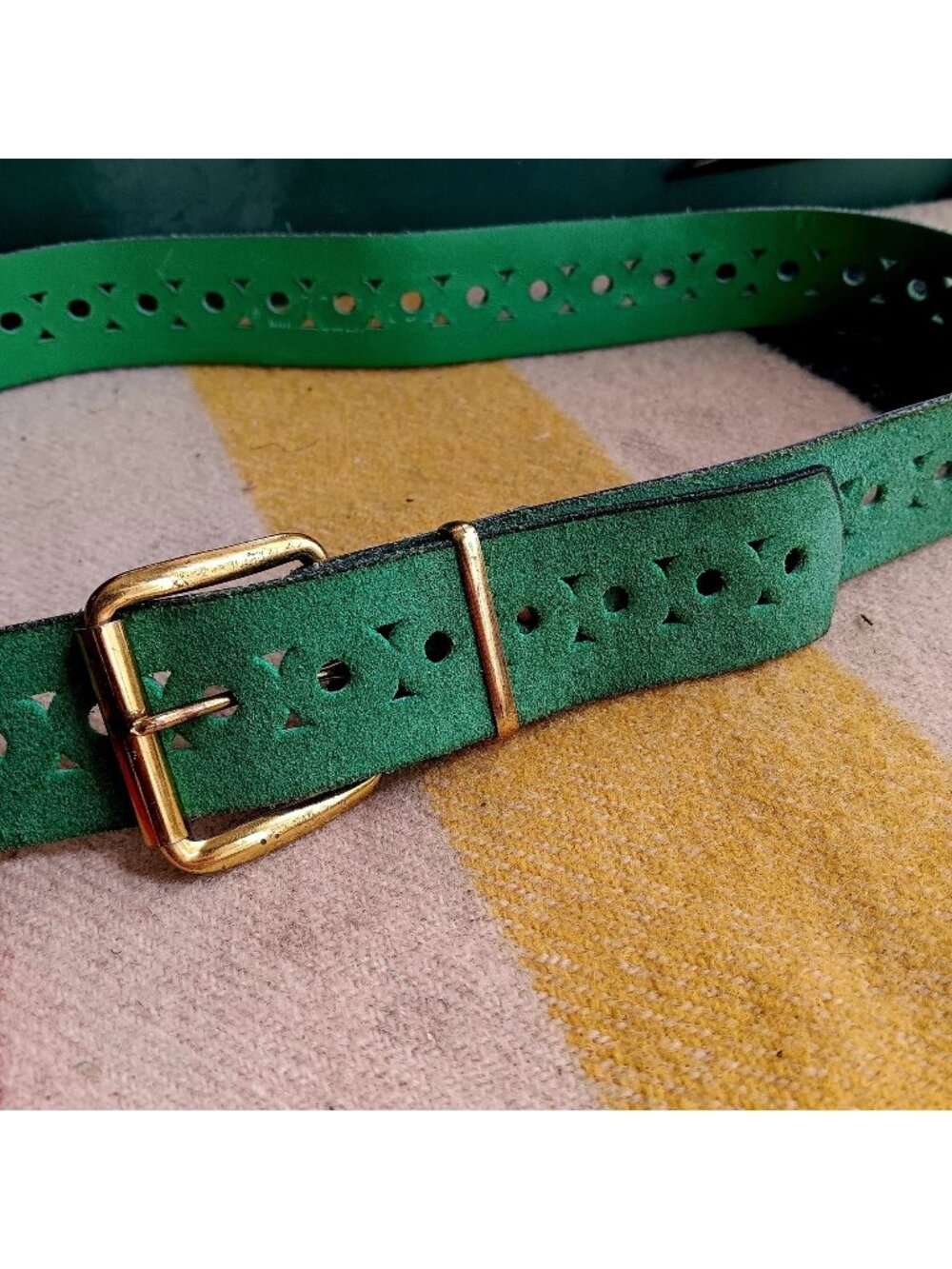 True Vintage Small 30-32 1960's Suede Belt Mod Brass Buckle Cutout